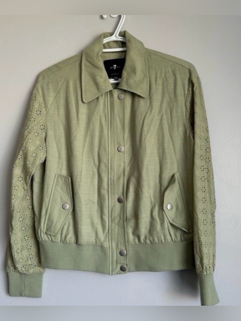 7 For All Mankind Green Eyelet Sleeve Bomber Jacket Size Small